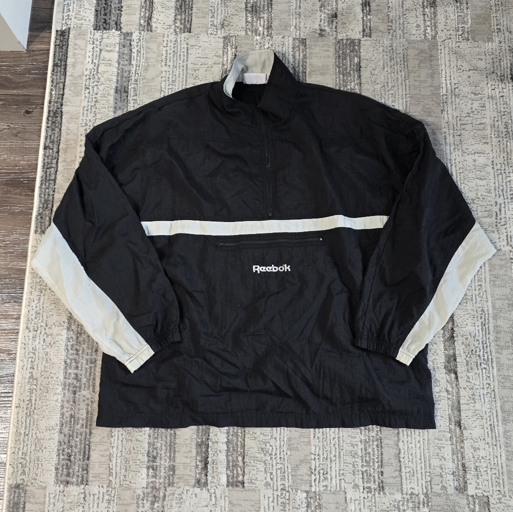 Vintage Y2K Reebok Black And White Windbreaker Pullover Jacket